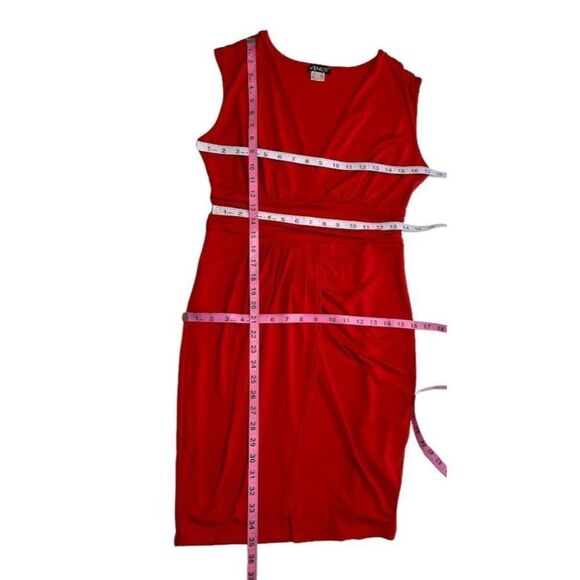 VENUS Red Surplice Plunging Neckline Ruched Slinky Dress Sz Small - Picture 6 of 8